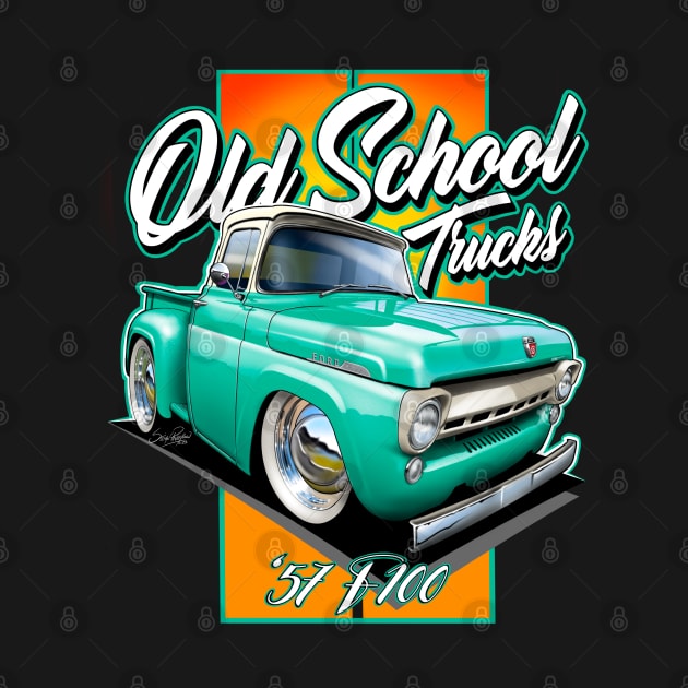 Old School Trucks ‘57 Ford F100 Cartoon (Turquoise) by stefansautoart