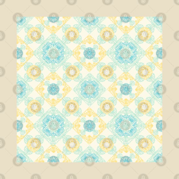 Yellow and blue granny squares over cream by marufemia