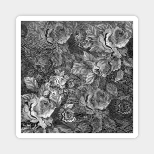 Black and White Rose Pattern Magnet