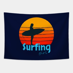 Surfing Girl Morning Sun Tapestry