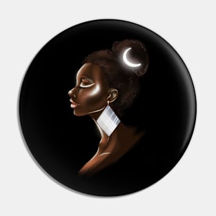 Black Woman African Moon Goddess Illustration Pin