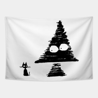 Rigatto – Cat versus Christmas (black on white) Tapestry