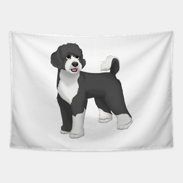 Black & White Portuguese Water Dog Tapestry by millersye