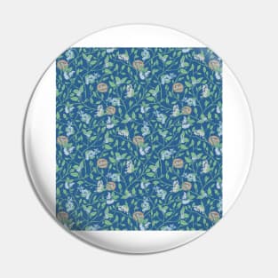 Branches with flowers and bird nests on blue background Pin