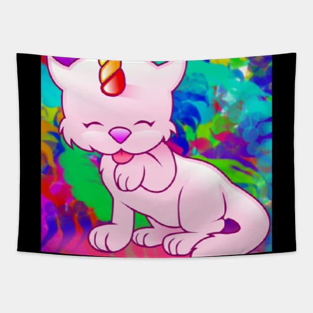 Rainbow Unicorn Kitty Tapestry by ValinaMoonCreations