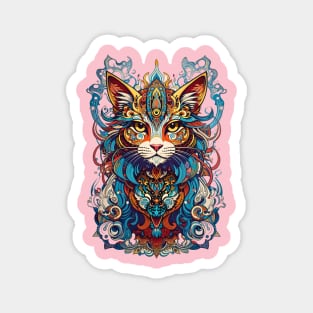 Tribal Art Cat retro vintage aesthetic design Magnet