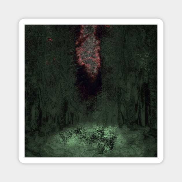 Digital collage and special processing. Mystic forest. Night, sky, stars. Light green. Magnet by 234TeeUser234