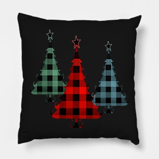 Christmas Tree Traditional Plaid Pattern on Black Pillow