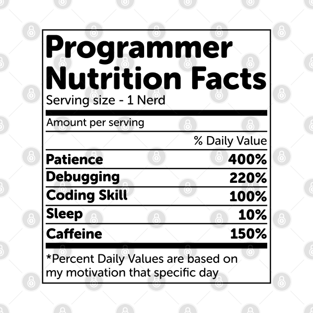 Programmer Nutrition Facts by ScienceCorner