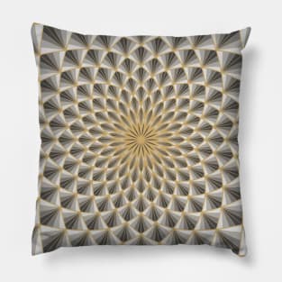 Gold, Black and White Optical illusion Mandala Pillow