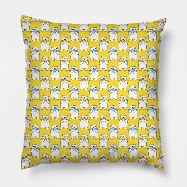 Cute Polar Bear And Fish Seamless Pattern Pillow by Stay Studio