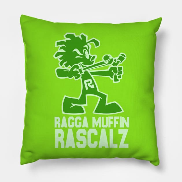 RaggaMuffinRascalz green Pillow by Dedos The Nomad