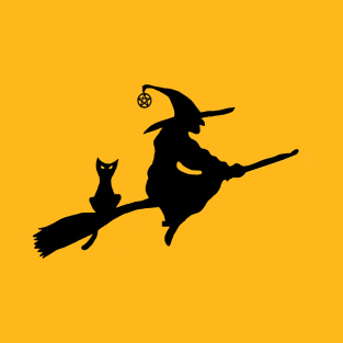 Witch and Cat on a Broom T-Shirt