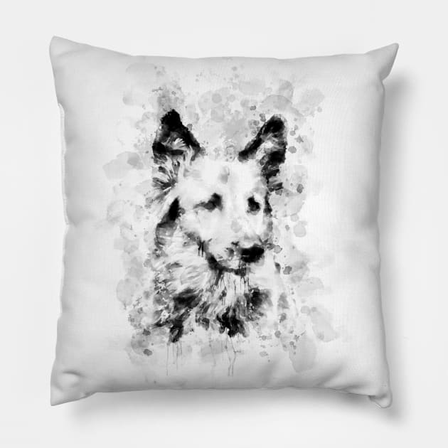 German Shepherd Head , A watercolor of German Shepard, German Shepherd painting, German Shepherd portrait Pillow by Ryan Rad