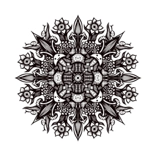 Trippy black and white psychedelic abstract mandala T-Shirt