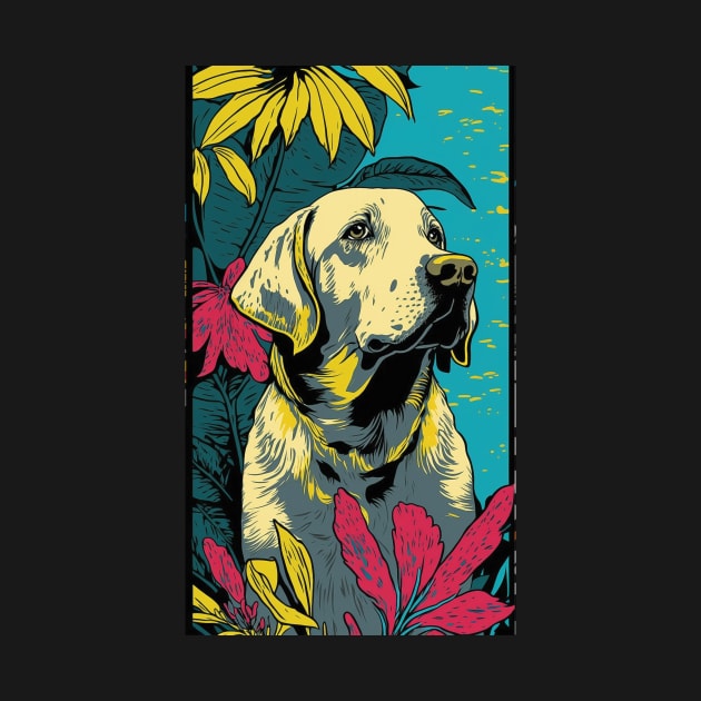 Labrador Retriever Dog Vibrant Tropical Flower Tall Retro Vintage Digital Pop Art Portrait 3 by ArtHouseFlunky