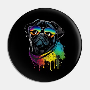 Colourful cool black pug with sunglasses one Pin