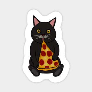 Black Cat Eating Pizza, Funny Magnet