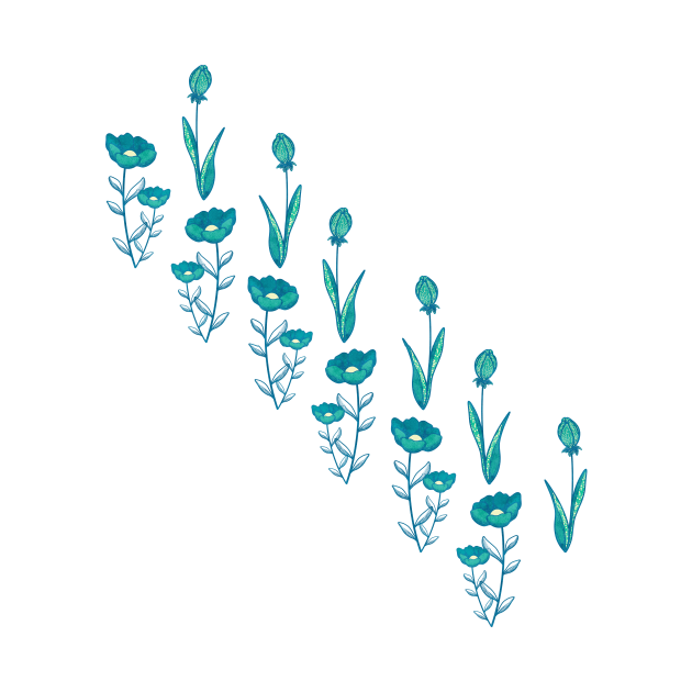 Retro Turquoise Flowers by cesartorresart