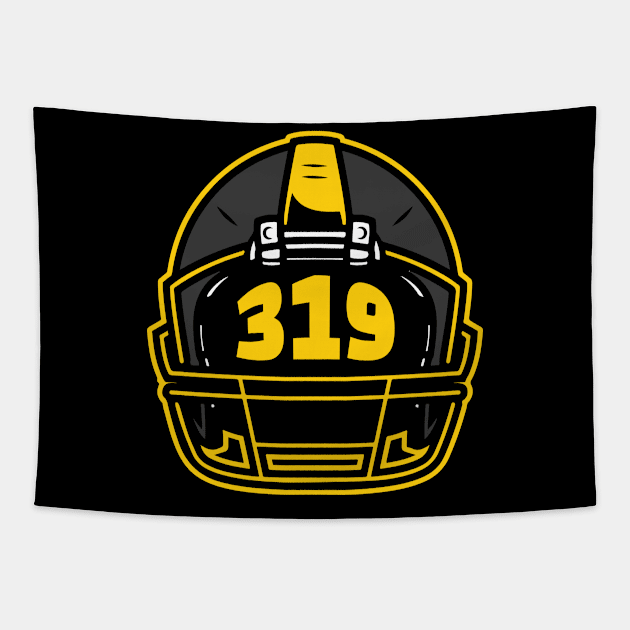 Retro Football Helmet 319 Area Code Iowa City Iowa Football Tapestry by SLAG_Creative