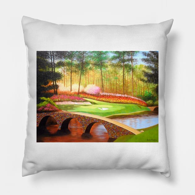 The Golden Bell (12th at Augusta) Pillow by terryhuey