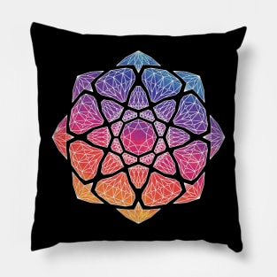 Sunset Watercolor Crystal Mandala - White Outline Pillow