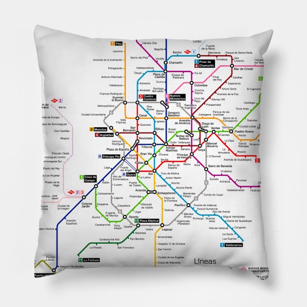 Madrid subway map Pillow by Superfunky