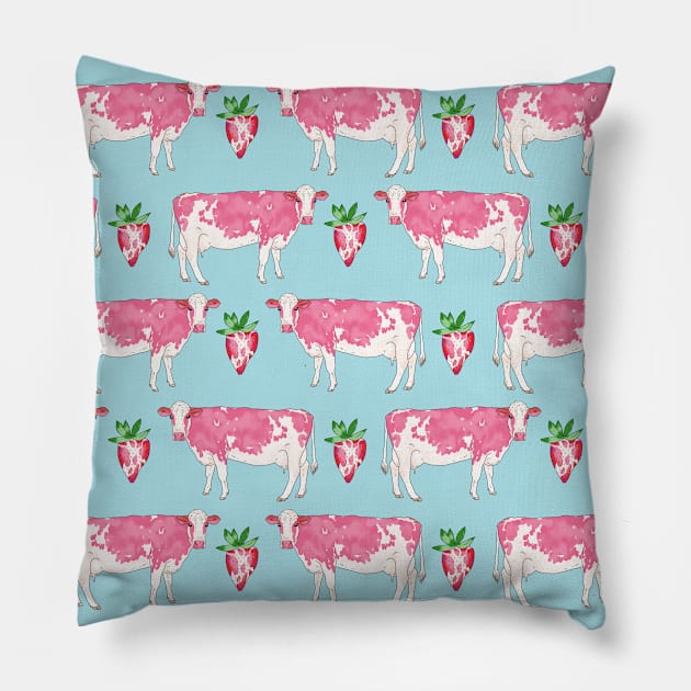 Strawberry Cow Pattern Pillow by okpinsArtDesign