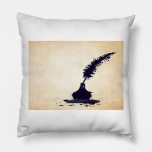 Abstract Ink Splash Peacock Feather Quill With Vintage Ink Well Pillow