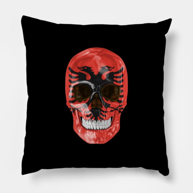 Albania Flag Skull - Gift for Albanian With Roots From Albania Pillow by Country Flags