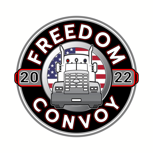 FREEDOM CONVOY 2022 - USA TRUCKERS FOR FREEDOM - GRAY ROUND WHITE LETTERS RED by KathyNoNoise