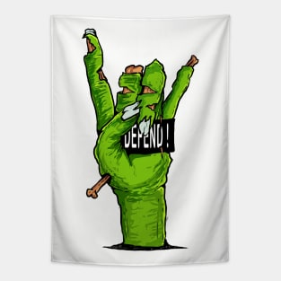 Defend Metal Zombie Skull Hand Tapestry