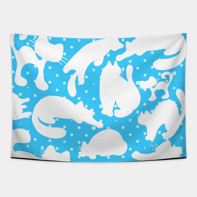 White Cat Silhouette Polka Dot Pattern Tapestry by Studio Hues