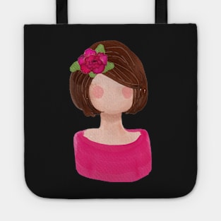 Watercolor Painted Flower Girl with Brown Hair | Cherie's Art (c)2021 Tote