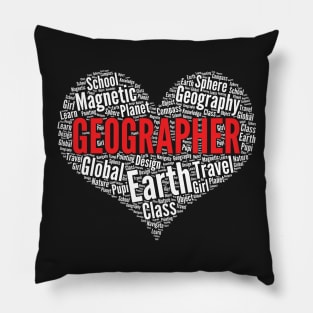 Geographer Heart Shape Word Cloud Design Geographer graphic Pillow