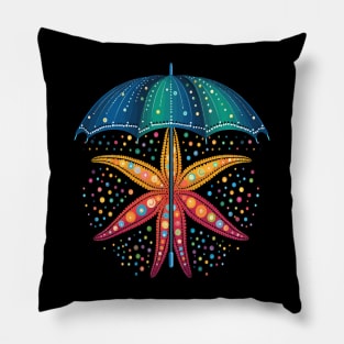 Starfish Rainy Day With Umbrella Pillow