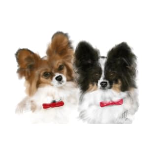 Two Happy Papillons with Red Bowties T-Shirt