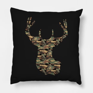 Buck Deer in Camouflage Pattern | Tree Bark Brown Pillow