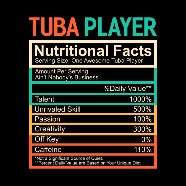 Tuba Lover Gift Retro Nutritional Facts Tuba Player by TMSTORE