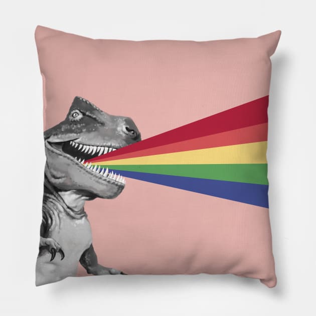 T-Rex Rainbow Ray Blast Pillow by bignosework