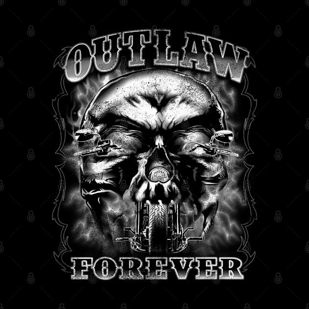 Outlaw Forever Flaming Skull Bike (black and white) by Cattle and Crow