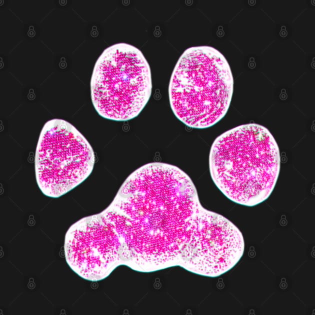Cute Glittery Pink Dog Paw Print by ROLLIE MC SCROLLIE
