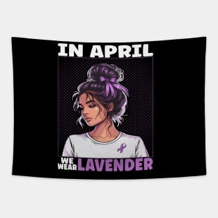 In April We Wear Lavender Messy Bun Stress Awareness Tapestry