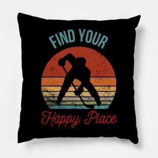 Chasing Victory: Silhouette of a Hockey Player and Retro Sunset Pillow