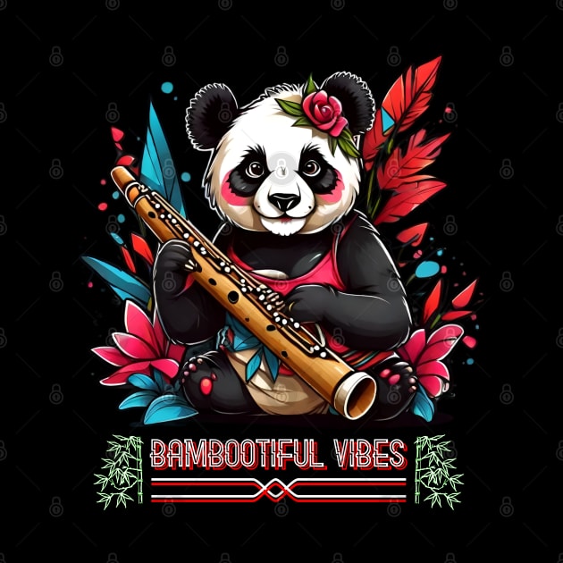 BAMBOOTIFUL VIBES ROCKABILLY PANDA BEAR PLAYING BAMBOO FLUTE by StayVibing