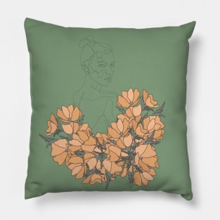 Abstract Figure Line Art with Flowers Pillow