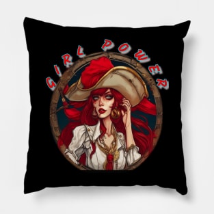 Girl power red themed pirate girl Pillow