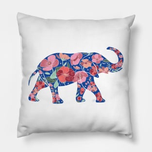 Floral Elephant Silhouette - Pastel Pinks Pillow
