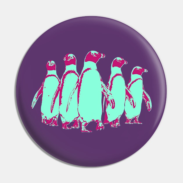 African Penguin Gang - Aqua and Magenta Pin by AnthonyZed