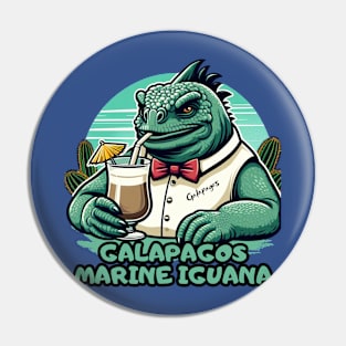 Galapagos marine iguana enjoying summer retro vintage Pin